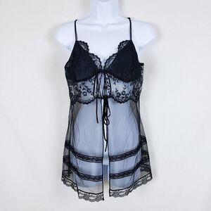 Victoria's Secret Sheer Lace Camisole Womens M Y2K Grunge Boudoir Festival Black